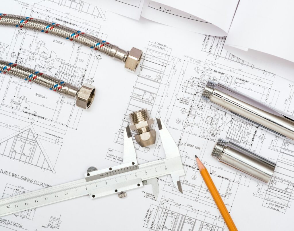 plumbing and drawings, construction still life